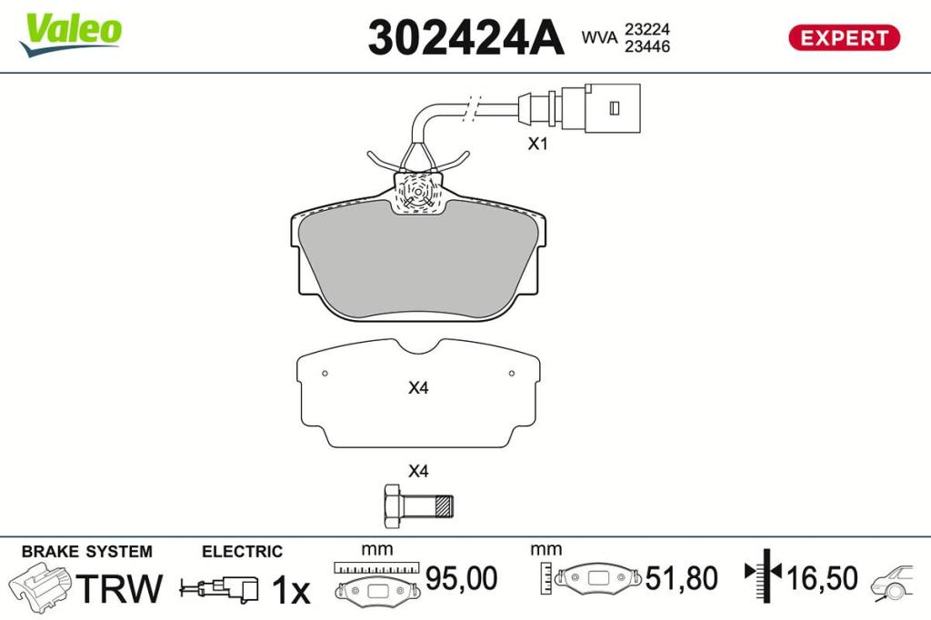 Jogo de 4 pastilhas de travão VALEO ref. 302424A